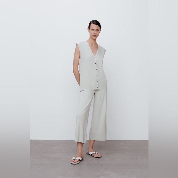 Zara Sweaters - Zara Knit Button Up Vest in Gray (Size:L)